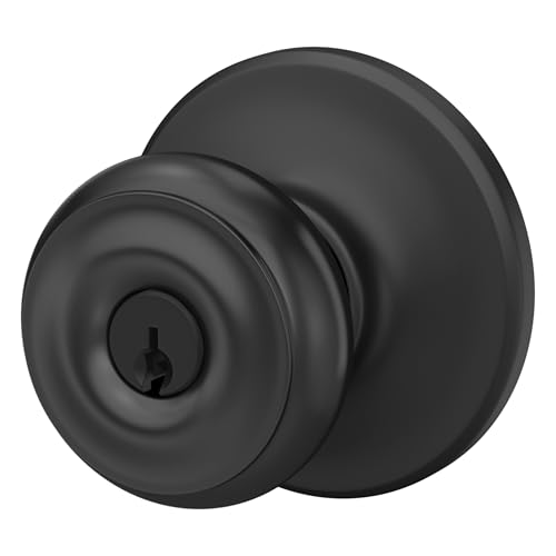 Image of Schlage F51A GEO 622 COH Georgian Door Knob with Cohen Trim, Keyed Entry Lock, Matte Black