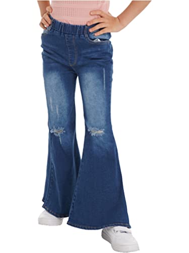easyforever Little Girls Ripped Vintage Denim Jeans Bell-Bottom Kids Ruffle Flare Pants Leggings Slim Fit Trousers
