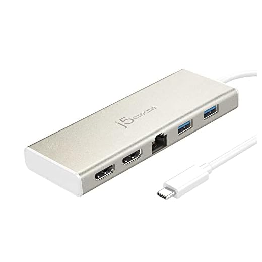 j5create USB-C Dual HDMI Hub - Typ C Dockingstation mit 2X HDMI, 2X USB 3.0, Ethernet, PD 60W Durchgangsladung für Laptop & PC (JCD381)