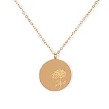 FANCY SHINY Birth Month Flower Necklace Dainty Gold Coin Necklace Engraved Stainless Steel Pendant...