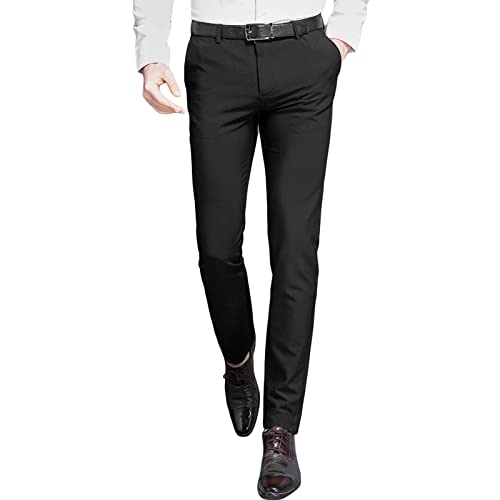 Men's Slim Stretch Business Casual Pants Dress Pants Fit Skinny Suit Pants Wedding Modern-Fit Flat-Front Pant