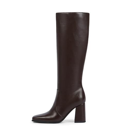 Image of Modatope Knee High Boots Women Chunky Heel Square Toe Fashion Tall Boots | Side Zipper pu Leather Tall Boots,Chunky Heel 70s Gogo Boots,Fashion Heeled Fall Winter Boots,Long Dressy Boots for Women