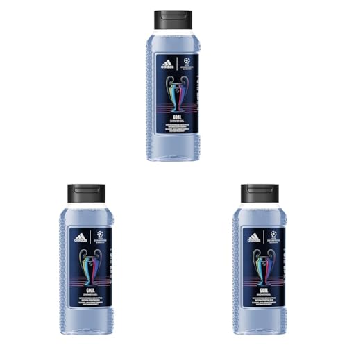 adidas UEFA GOAL Edition Gel Douche 400ml – Patchouli & Eucalyptus, Formule Vegan, Adapté aux Peaux Sensibles (Lot de 3)