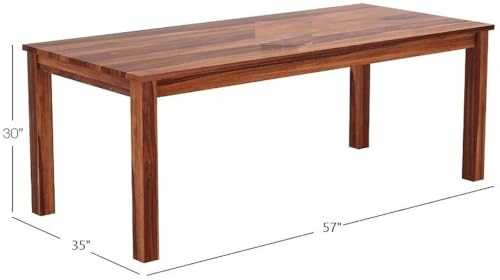 Image of AADITYA WOODS Solid Sheesham Wood Six Seater Dining Table Set with Chairs for Living Room Wooden 6 Seater Dining Table Set for Office Restaurant Modern Dining Room Set- Honey Teak & Cream