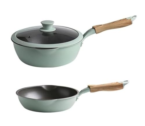 Batería de Cocina Mangos Juego De Utensilios Cocina Wok Con Tapa Vidrio, Sartén Antiadherente Aleación Aluminio, 2 Uds Juego de Ollas Utensilios