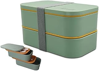 Bento Box Lunch Box Bento Lunch Box for Adults Children 1600ml with Cutlery 2-Tier Leakproof Insulated Microwave Dishwasher Freezer Safe Japanese Style for Work School Picnic Gift (Green)