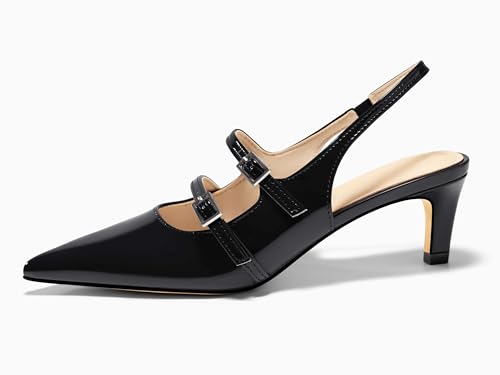 Image of Coutgo Womens Slingback Kitten Heels Mary Jane Pumps Closed Pointed Toe Buckle Strap Wedding Dress Shoes