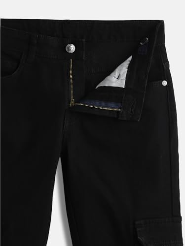 Image of Urbano Juniors Boy's Regular Fit Washed Denim Cargo Jeans with 6 Pockets Stretchable