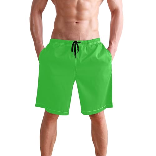 Lime Green Men's Sportwear Swim Trunks Quick Dry Board Shorts with Lining S2