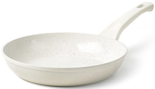 Innerwell 8 Inch Non Stick Frying Pan - White Ceramic Non Stick Skillet Frying Pans, Safe&No Toxic Egg Omelette Frying Pan, Small Nonstick Cookware Cooking Pan, Induction Compatible, PFOA&PFAS Free