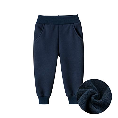 Toddler Boys Girls Solid Color Plush Sports Pants, Cotton Casual Autumn Pants with Pockets2