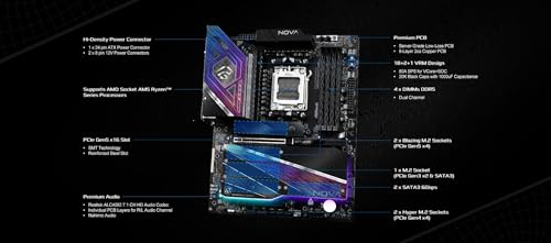 Image of ASRock X870 Nova WiFi AM5 Flagship Motherboard | AMD Ryzen 9000 /8000 /7000 | DDR5 8400+ (OC) | Dual USB4 | PCIe 5.0 | WiFi 7 | 18+2+1 Power Phase | 5GbE LAN