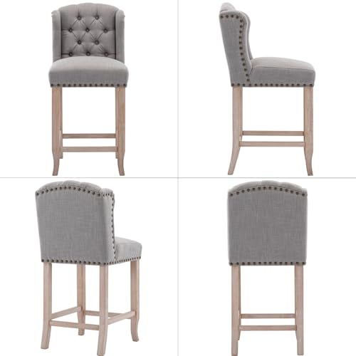 Set of 2 DUOMAY 26 Inch Tufted Linen Counter Stools with Solid Wood Legs - Grey