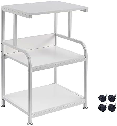 Fannova White Printer Stand, 3 Shelf Printer Table with Wheels, Rolling Printer Cart for Home Office Small Spaces Organization and Storage, Stand for Heat Press Microwave