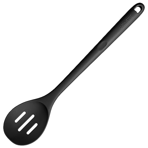 Image of U-Taste Silicone Slotted Spoon, 13.3 inch Long Large Mixing Spoon, Black