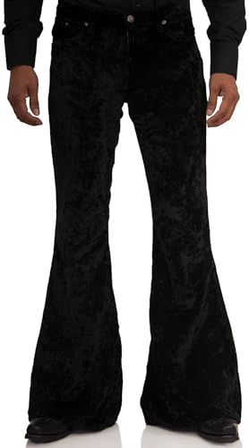 Image of Men's Velvet Relaxed Vintage 60s 70s Bell Bottom Stretch Fit Classic Comfort Flared Flares Retro Leg Disco Pants
