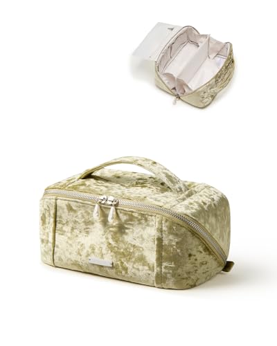 Image of EACHY Travel Makeup Bag, Large Capacity Cosmetic Bag for Women, Waterproof PU Leather, Flat Open Portable Toiletry Bag for Skincare, Brushes & Travel Essentials