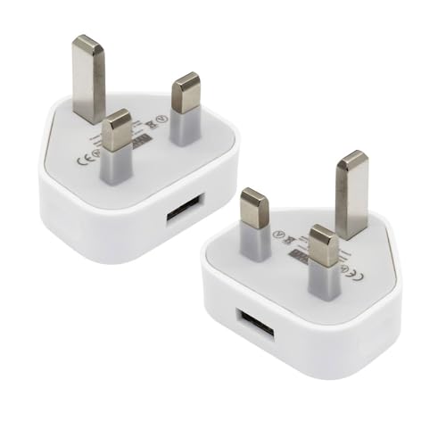 Vmoomax USB Charger Plug 2 Pack, 5V 1A 5W AC to DC Power Adapter White, Compact USB Wall Plug for IP Cameras, Smartphones, Tablets, E-Readers and Other 5V USB Powered Devices