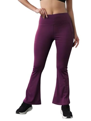 Image of CHKOKKO Gym Pants for Women Workout High Waist Flared Yoga Pants for Woman with Side Pocket Quick Dry Body Fit Stretchable Sports Leggings Trousers Activewear Lower