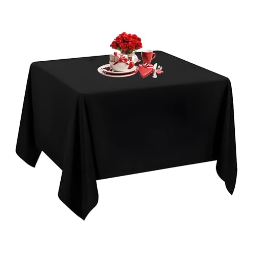 WedDecor Nappe carrée noire 228,6 x 228,6 cm en polyester et tissu de lin lavable pour dîner intérieur et extérieur, cuisine, mariages, anniversaires,...