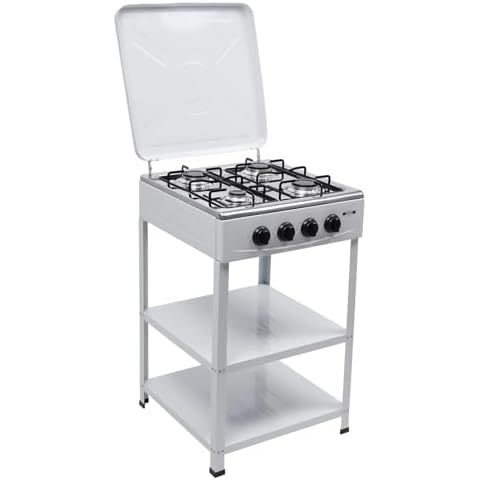 Bacacoo Gas Stove Portable Stove 4 Burner, Propane Gas Stove with Support Leg Stand and Wind Blocking Cover Manual Ignition Camping Stove for Camping Picnic Home RV Cooking (White) Cover