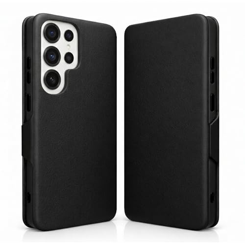 Image of Vegan Leather Wallet Case for Samsung Galaxy S26 Ultra 5G, Premium PU Flip Cover with Card Slot, Magnetic Closure, Kickstand, Slim Durable Design, Privacy Protection - Black