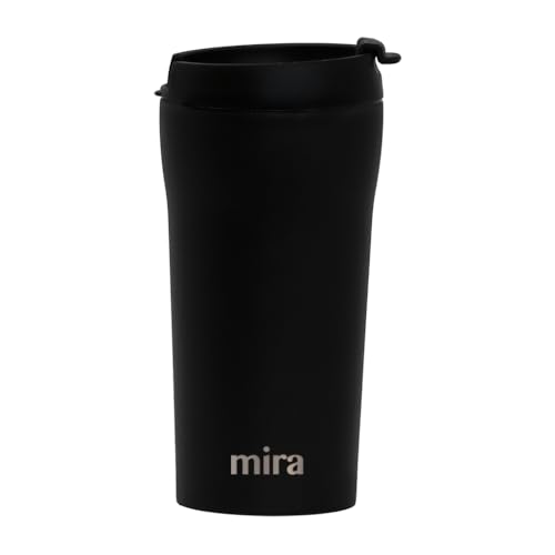 MIRA 12 oz Coffee Travel Mug - Stainless Steel Insulated Tumbler with Leak-Proof Lid - Hot & Cold Cup - Black