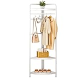 AOUGN洋服ハンガー、床置き、防錆、省スペース、スタイリッシュ、強力な耐荷重、頑丈、フックデザイン、組み立て簡単、コーナーに最適、寝室/クローゼットに最適 (ホワイト,木製ボードバージョン)