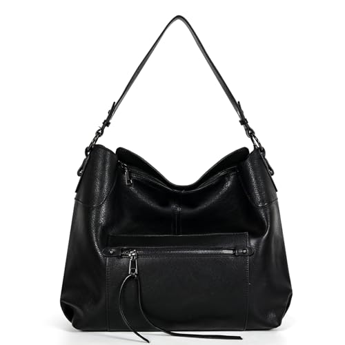 TANTOMI Handtasche Damen, Große Kapazität Umhängetasche, Moderne Elegante Henkeltaschen Einkaufstasche mit Abnehmbarem Schulterriemen für Verschiedene Szenen, Schwarz