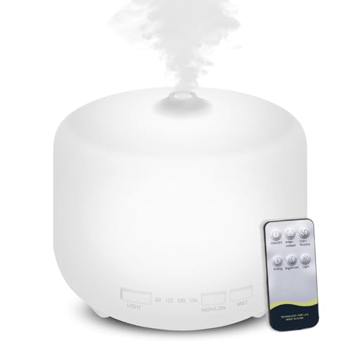 Aroma Diffuser - 500ml Ätherisches Öl Diffusor, Ultraschall Aromatherapie Diffuser, 15 Farben Licht Modus, Wasserlos Auto-Ausschalten, Luftbefeuchter für Schlafzimmer Zuhause Büro Oder Yoga, Weiß