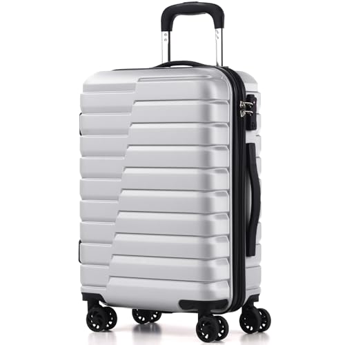 Coolife Carry On Luggage Airline Approved with Wheels Hard Shell Suitcase Spinner TSA Lock Telescopic Handle 20-inch,Silver sliver Small(20in)