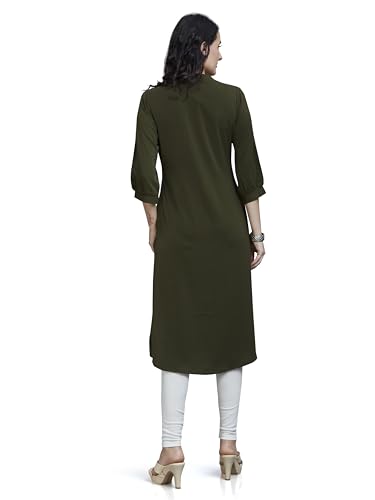 Image of nioni Women's Straight Solid Kurti with V-Fold Neck | Rayon Lycra Material | Fashionable Micro Pleates | 3 /4th Sleeve Kurta for Woman & Girls (S to 2XL)
