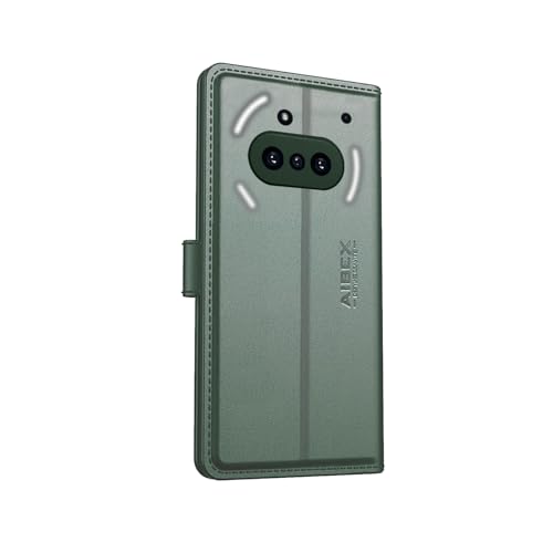 Image of AIBEX Nothing Phone 3(a) Flip Cover Leather Finish with Magnatic Closure | Inside TPU with Card Pockets | Wallet Stand | Complete Protection Flip Case - Green