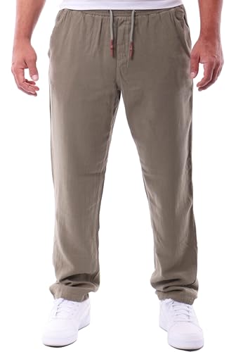 Reslad Herren Baumwollhose lang l Leinenhose Optik Strandhose Männer Freizeithose mit Kordelzug Sommerhose für Urlaub Alltag RS-3003 Khaki S
