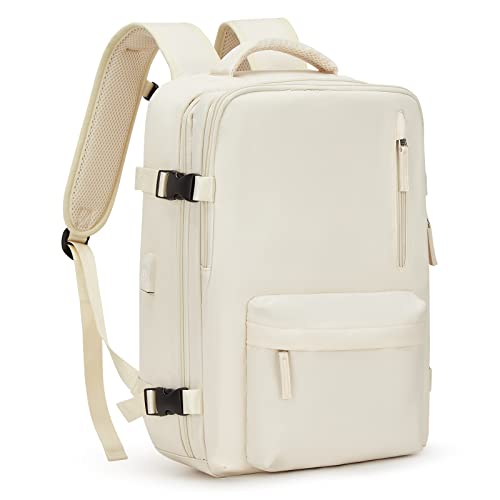 Image of VGCUB Large Travel Backpack Bag for Women Men,Carry on Backpack,17 Inch Laptop Business Work Waterproof Backpack with Laptop Compartment,Person Item Flight Approved,Mochila de Viaje,Beige