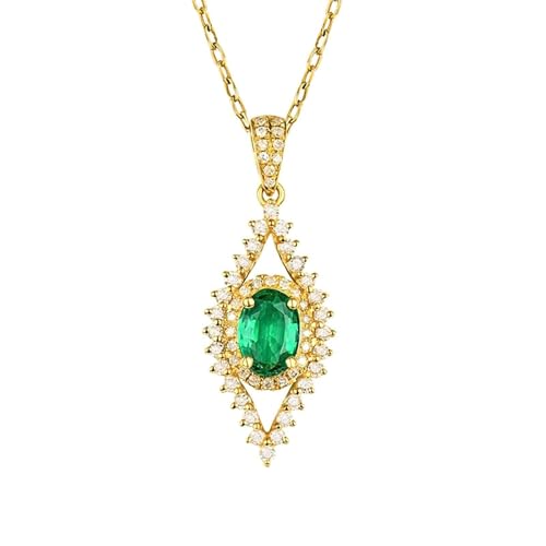 Homxi Colgantes de Oro Amarillo 18 Kilates de Mujer,Collar Cadena Oval y Geométrico Hueco con 1ct Esmeralda Creada Collar Colgante de Oro Verde de Mujer
