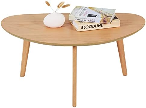 PHOENANCEE Low Oval Coffee Table, Mid Century Modern Coffee Tables, Centre Table For Living Room, Solid Oak Table Legs, 85CM(Nature Wood)