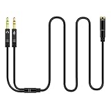 Kicada 3.3 Feet Headphone Splitter Cable for Computer 3.5mm Female to 2 Dual 3.5mm Male Audio Splitter Cable Microphone Earphone Headset Speaker Audio Y Splitter Mic Cable to PC Laptop Adapter, Black