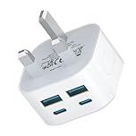 USB C Plug Fast Charger, i Phone Plug Dual Micro USB Ports and 2 USBC Ports 3 PIN Type C Charging Plug UK for iPhone Apple 17/17 Air/17 Pro Max/16e/16/15/14/13/12/11/8/7/6/5/SE 2020/iPad Pro/Air/Mini