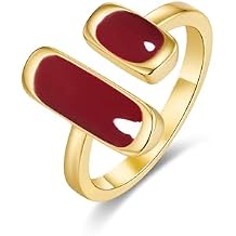 SNGIA 18K Gold Plated Maroon Burgundy Red Enamel Square Rectagnular Adjustable Statement Open Ring for Women by SNGIA, Dainty Irregular Geometric Summer Beach Unique Stackable Wedding Date Birthday Gift, Bohemian Irregular Trendy Navy Jewelry, Textured Patterned Fashion Accessories, Vintage Circular Nickle Free Gifts.