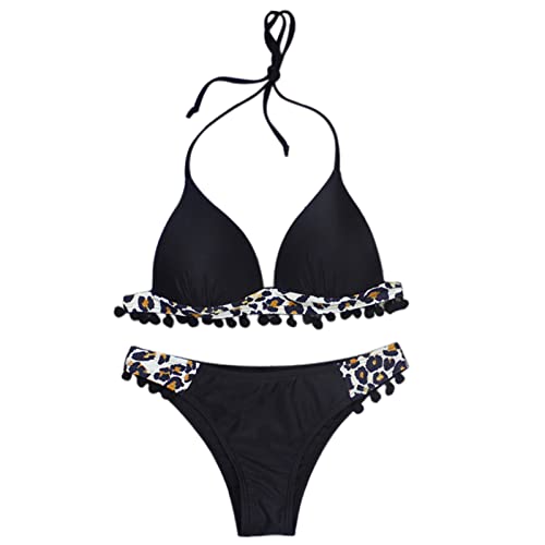 TSWRK Bikini triángulo para mujer con estampado de leopardo y serpiente, bañador con tirantes push up, leopardo, M Cover
