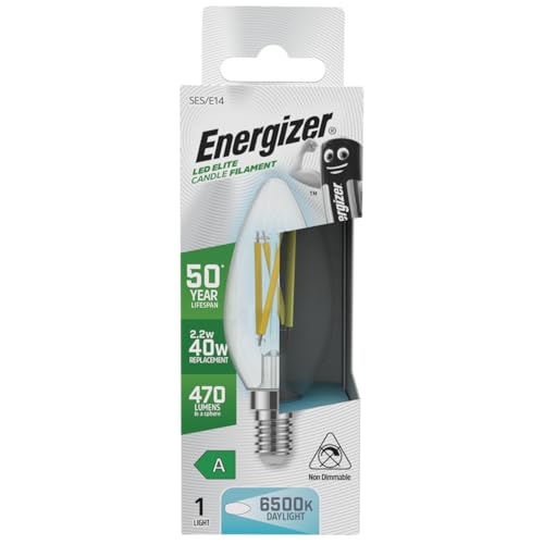 Energizer A Rated LED Elite Candle E14 Filament 470lm 2.2W 6500K - Daylight Light Bulb