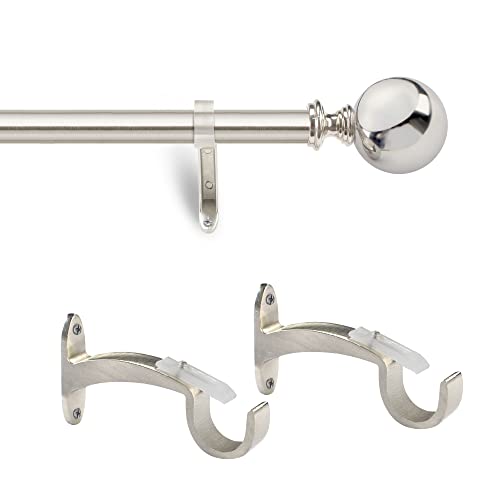 Image of Deco Window 2 Pcs 3 /4 Inch Adjustable Nickel Curtain Rod for Windows & Doors with Ball Finials & Brackets Set - 72 inch to 144 inch