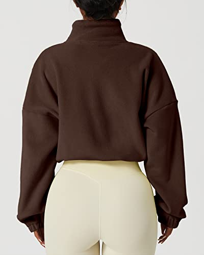 Qinsen Women's Short Fleece Jacket Full Zip Polar Fleece Crop Outwear Winter Warm Stand Collar Coat Caramel Coffee M #TOP2