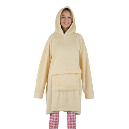 Sweat à capuche beige brossé isolant et chaud en coton épais - 2