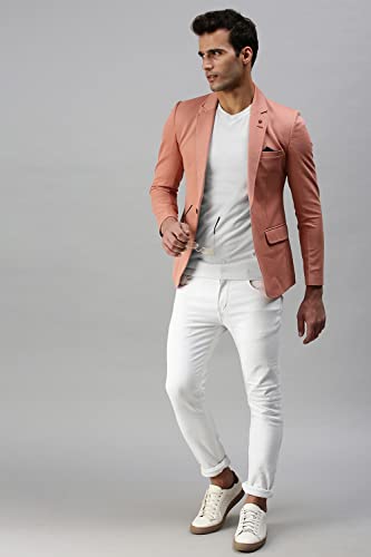 Image of SHOWOFFFF Mens Solid Single-Breasted Casual Blazer | Notched Lapel Long Sleeves Cotton Blazer for Men's | Slim Fit Blazer for Men's