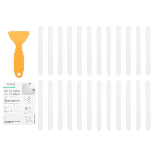 sourcing map 36Pcs Non-Slip Bathtub Stickers, 20x2 cm Strip Shape Shower Floor Non Slip Stickers with Scraper for Bathroom Shower Stairs Ladders, Clear