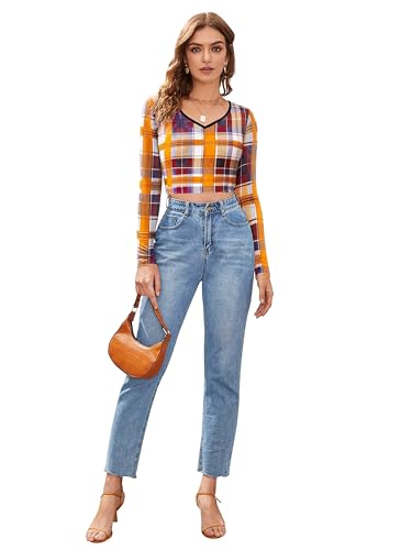Image of LONDON BELLY Women's Polyester Crop Top with V Neck Full Sleeves Solid Pattern Regular Fit and Crop Length | Crop Tops for Woman | Women Chic Everyday Wear Top