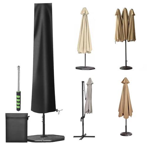 Aipwerer Sonnenschirm Schutzhülle, Abdeckhauben für 3m Wasserdicht, Ampelschirm Hülle mit Stab Winterfest, 420D Oxford Abdeckung für Ampelschirm/Gartenschirm/Balkonschirm (Schwarz, 196X30X50cm)