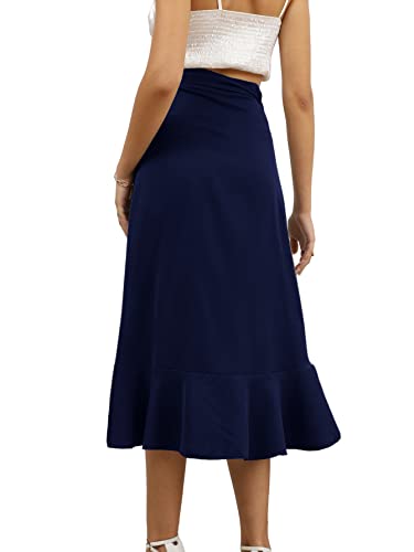 LYANER Women's Boho Floral Print Wrap Front Self Tie Knots Ruffle Hem Split Midi Skirt2